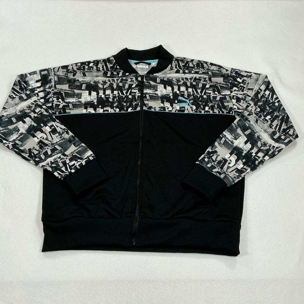 Puma Mens XL Full Zip Track Jacket Black Graphic Print Activewear 596190-02